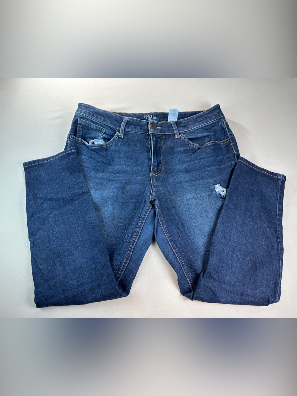Time and Tru Dark Blue Jeans 18 Skinny Straight-Leg Jeans Distressed Destroyed